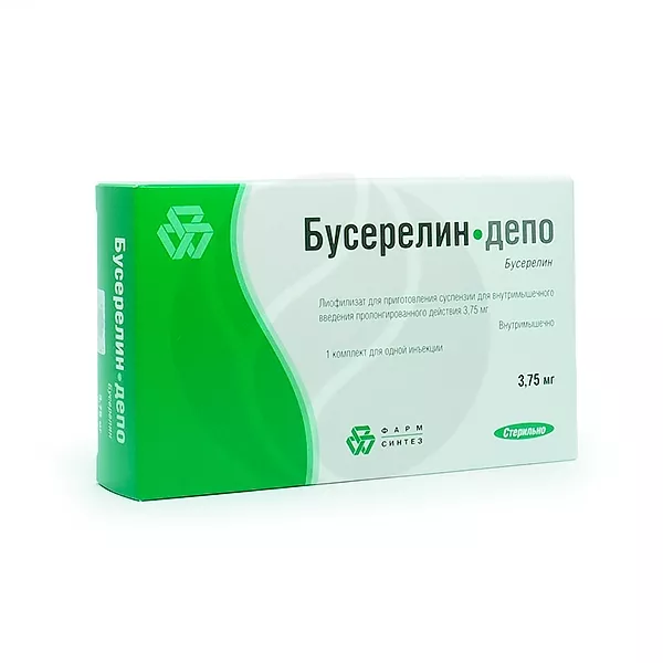 Изображение товара Бусерелин-Депо лиофилизат для инъекций 3,75мг с растворителем Изображение товара Бусерелин-Депо лиофилизат для инъекций 3,75мг с растворителем
