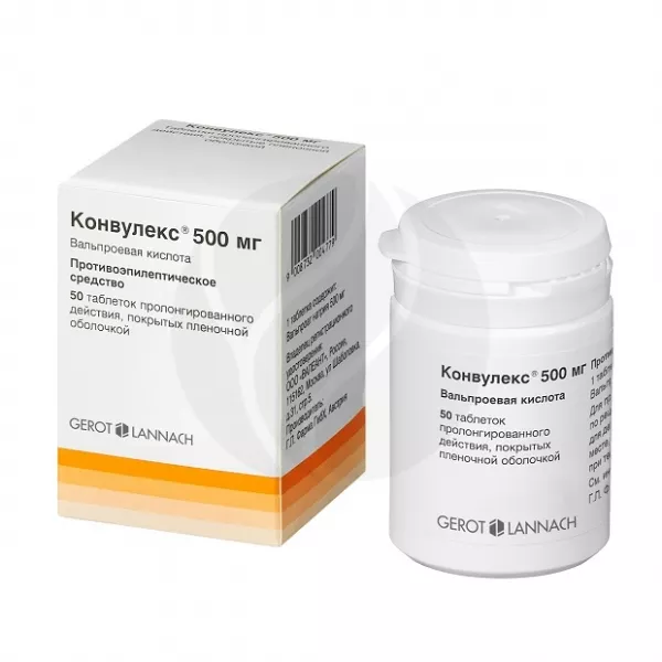 Конвулекс таблетки пролонг.действ.покрыт.об. п/о пролонгированного действия 500мг, №50