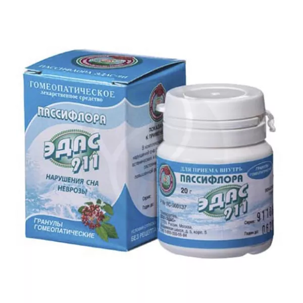 Изображение товара Гомеопатические гранулы Пассифлора Эдас-911 20 г для снижения нервного напряжения и улучшения сна