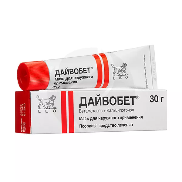 Изображение товара Дайвобет мазь д/наружн. прим. 500мкг/г+50мкг/г, 30г Изображение товара Дайвобет мазь д/наружн. прим. 500мкг/г+50мкг/г, 30г