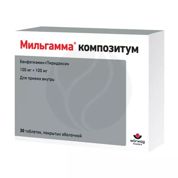 Изображение товара Мильгамма Композитум таблетки п/о 100мг+100мг, №30 Изображение товара Мильгамма Композитум таблетки п/о 100мг+100мг, №30