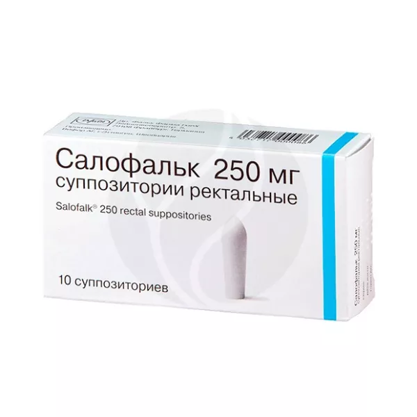 Изображение товара Салофальк суппозитории рект. 250мг, №10 Изображение товара Салофальк суппозитории рект. 250мг, №10