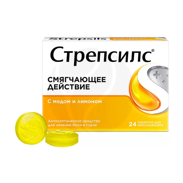 Изображение товара Стрепсилс таблетки для рассасывания со вкусом меда и лимона 24 шт Изображение товара Стрепсилс таблетки для рассасывания со вкусом меда и лимона 24 шт