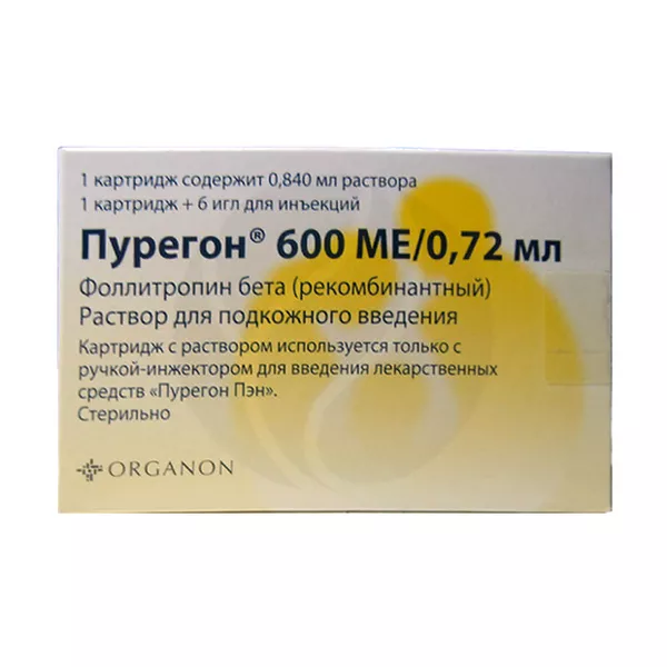 Изображение товара Пурегон раствор д/п/к введ. 600МЕ/0,72 мл, №1картр.+6игл Изображение товара Пурегон раствор д/п/к введ. 600МЕ/0,72 мл, №1картр.+6игл