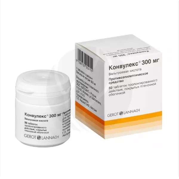 Конвулекс таблетки пролонг.действ.покрыт.об. п/о пролонгированного действия 300мг, №50