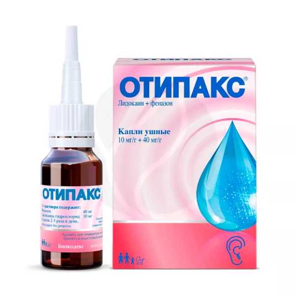 Изображение товара Отипакс капли ушные 10мг/г+40мг/г, 16 г для лечения отита и боли в ухе