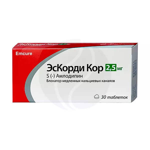 Изображение товара ЭсКорди Кор таблетки 2,5мг для контроля давления, 30 таблеток Изображение товара ЭсКорди Кор таблетки 2,5мг для контроля давления, 30 таблеток