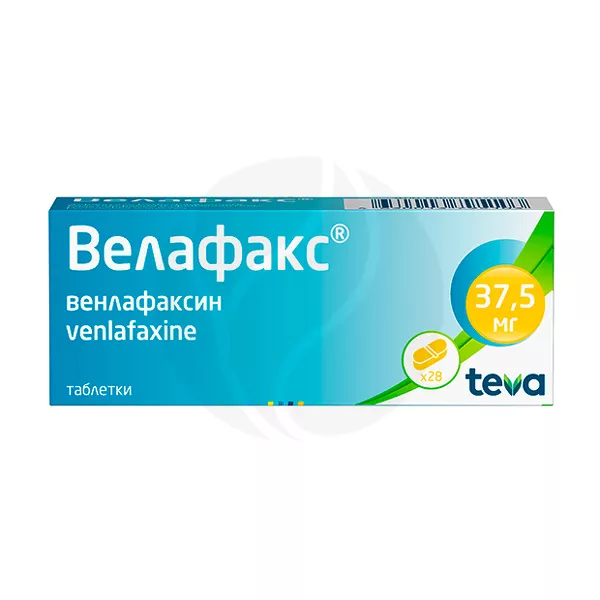 Изображение товара Велафакс таблетки 37,5мг 28 штук для лечения депрессии и тревожности