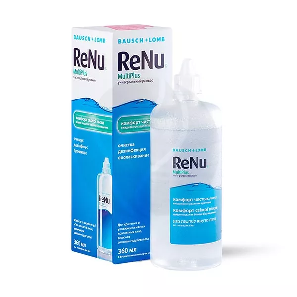 Изображение товара ReNu MultiPlus раствор для обработки и хранения контактных линз + контейнер, 360мл Изображение товара ReNu MultiPlus раствор для обработки и хранения контактных линз + контейнер, 360мл
