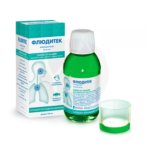 Изображение товара Сироп Флюдитек Innothera Chouzy Карбоцистеин 50мг/мл Изображение товара Сироп Флюдитек Innothera Chouzy Карбоцистеин 50мг/мл