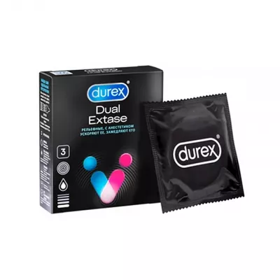 Durex Dual Extase презервативы рельефные с анестетиком, №3