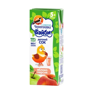 Черноголовка Бэйби сок яблоко-персик (5+мес), 200мл