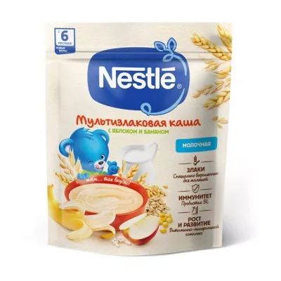 Nestle Молочная мультизлаковая каша с яблоком и бананом (6+мес), 200г