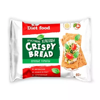 Diet food хрустящие хлебцы запеченные с томатом и базиликом, 60г