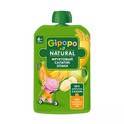 Gipopo пюре фруктовый салатик, злаки (6+ мес), 90г