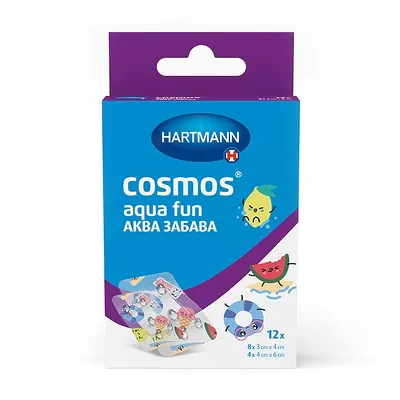 Hartmann Cosmos Aqua Fun пластырь прозрачный водонепроницаемый с рисунками, 12шт