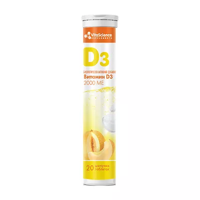 VitaScience Витамин Д3 таблетки шипучие 2000 МЕ, №20