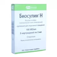 Изображение товара Биосулин Н суспензия д/п/к введ. 100МЕ/мл, 3мл №5 картриджи