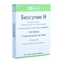 Изображение товара Биосулин Н суспензия д/п/к введ. 100МЕ/мл, 3мл №5 картриджи