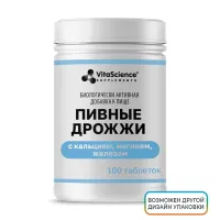 Изображение товара VitaScience Дрожжи пивные с кальцием, магнием и железом таблетки, №100
