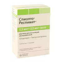 Изображение товара Спиолто Респимат раствор д/ингаляций 2,5мкг/доза+2,5мкг/доза, №1картр.+ингалятор