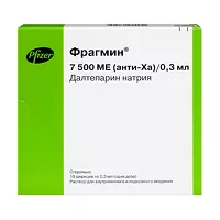 Изображение товара Фрагмин раствор для в/в и п/к введ. 7500МЕ (анти-Ха)/0,3мл, №10 Пфайзер