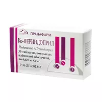 Изображение товара Ко-Периндоприл таблетки покрыт. п/о 0,625мг+2мг, №30 Пранафарм