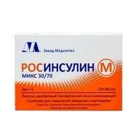Изображение товара Росинсулин М микс 30/70 суспензия д/п/к введ. 100МЕ/мл, 3мл №5
