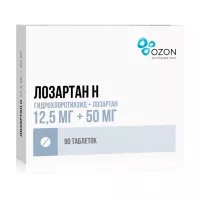 Изображение товара Лозартан Н таблетки покрыт. п/о 50мг+12,5мг, №90