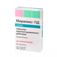 Изображение товара Мирапекс ПД таблетки с пролонг. высвоб. 1,5мг, №30 Роттендорф Фарма