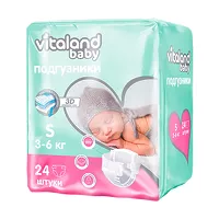Изображение товара Vitaland baby подгузники размер S (3-6кг), 24шт