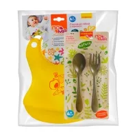Изображение товара Пома набор ложка и вилка+слюнявчик гибкий (6+мес)