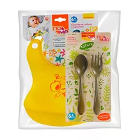 Изображение товара Пома набор ложка и вилка+слюнявчик гибкий (6+мес)