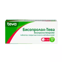 Изображение товара Бисопролол-Тева таблетки покрыт. п/о 10мг, №50