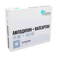 Изображение товара Амлодипин+Валсартан таблетки покрыт. п/о 10мг+160мг, №30 Озон