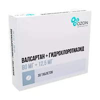 Изображение товара Валсартан+Гидрохлоротиазид таблетки покрыт. п/о 80мг+12,5мг, №30 Озон