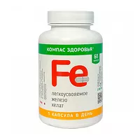 Изображение товара Компас здоровья Легкоусвояемое железо хелат капсулы 20мг, №60