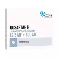 Изображение товара Лозартан Н таблетки покрыт. п/о 12,5мг+100мг, №30 Озон