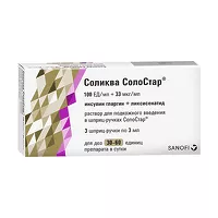 Изображение товара Соликва СолоСтар раствор д/п/к введ. 100ЕД+33мкг/мл, 3мл №3 Санофи
