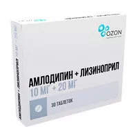 Изображение товара Амлодипин+Лизиноприл таблетки 10мг+20мг, №30
