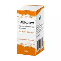 Изображение товара Бацидерм порошок д/наружн.прим. 250МЕ/г+5000МЕ/г , 10г