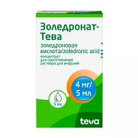 Изображение товара Золедронат-Тева концентрат д/пригот. р-ра д/инфузий 4мг, 5мл №1 Плива Хрватска