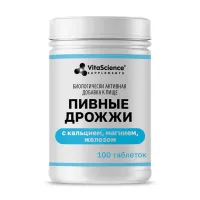 Изображение товара VitaScience Дрожжи пивные с кальцием, магнием и железом таблетки, №100 Аматег
