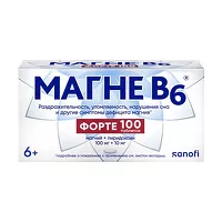 Изображение товара Магне В6 форте таблетки покрыт. п/о 100мг+10мг, №100