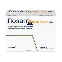 Изображение товара Лозап плюс таблетки покрыт. п/о 12,5мг+50мг, №90 Санофи