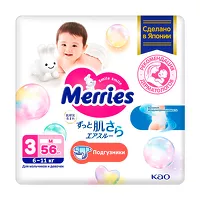 Изображение товара Merries подгузники размер М (6-11кг), 56шт