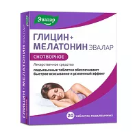 Изображение товара Эвалар Глицин+Мелатонин таблетки подъязычные 100мг+3мг, №20