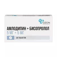 Изображение товара Амлодипин+Бисопролол таблетки 5мг+5мг, №30