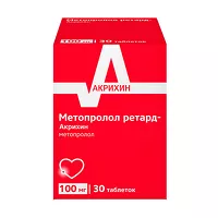 Изображение товара Метопролол ретард Акрихин таблетки пролонг. действ. покрыт. п/о 100мг, №30