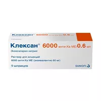 Изображение товара Клексан раствор д/инъекций 6000анти-Ха МЕ/0,6мл, №9